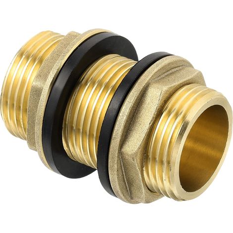 Cloison Raccord - Eau Réservoir Connecteur, Laiton Fileté Raccord Adaptateur avec 2 Caoutchouc Joint, Appliquer à Externe/Jardin/Piscines (G1 Mâle) (1/5)