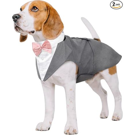 Tuxedo Costume for Small and Medium Dogs, Puppy Shirt with Removable Pink Bow, Dog Formal Costume for Wedding Party Festival (1/5)