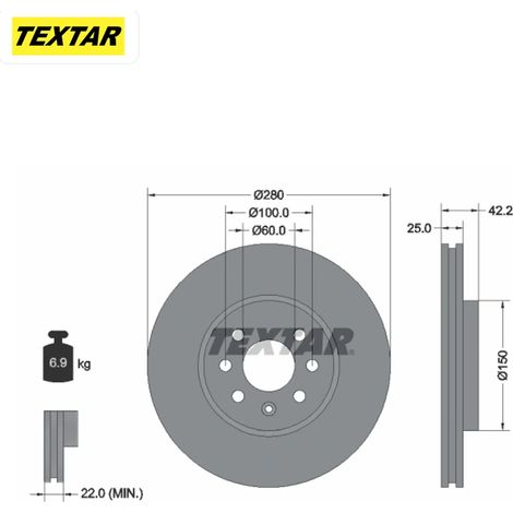Lot de 2 Disques de frein Textar 92124603 CHEVROLET 569006 93175376 95526653
