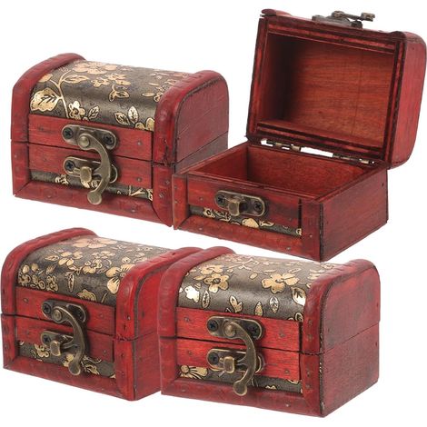 Juego de 4 joyeros de madera estilo retro, organizador compacto. (1/5)