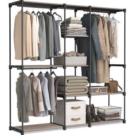 Armoire de Rangement, Penderie Pliable, Dressing, Armoire Métallique, avec Barres de Suspension, Porte-vêtements, pour Vestiaire, Chambre, 182 x 43 x 182 cm, Taupe RYG037R02 (1/5)