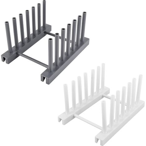 Lot de 2 Supports couvercles, Rangement ABS, Égouttoir cuisine, Organiseur placard, Blanc et Gris (1/4)