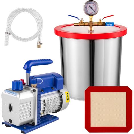 Kit Pompe à Vide avec Chambre 12 L 85 L/min 1/4 HP pour Dégazage Silicone Résine Époxy en Acier Inoxydable 304 (1/5)