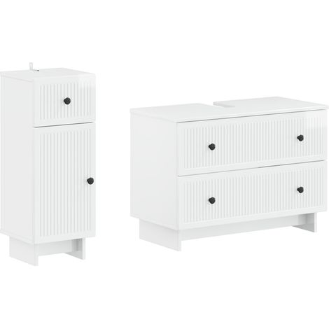2 Piece Bathroom Cabinet Set EDE High Gloss White vidaXL (1/5)