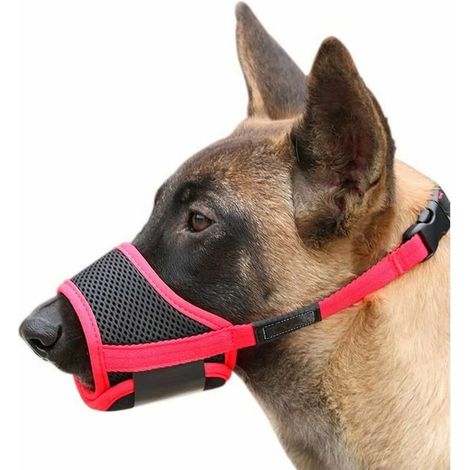 Muselière pour chien réglable en nylon Muselière pour chien réglable Respirante Muselière pour chien Petit Moyen Grand Chien Anti-aboiement Anti-morsure XL Rouge (1/4)