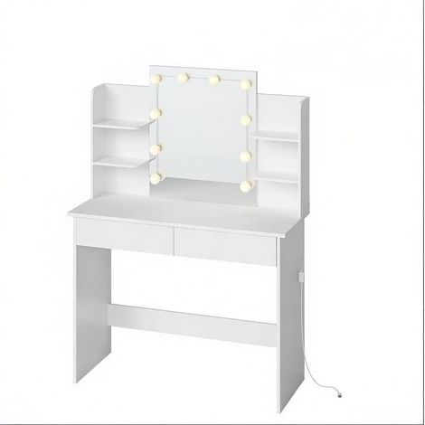 CHICFURN Tocador con espejo LED 90x40x135 cm de madera y plástico blanco para dormitorio (1/5)