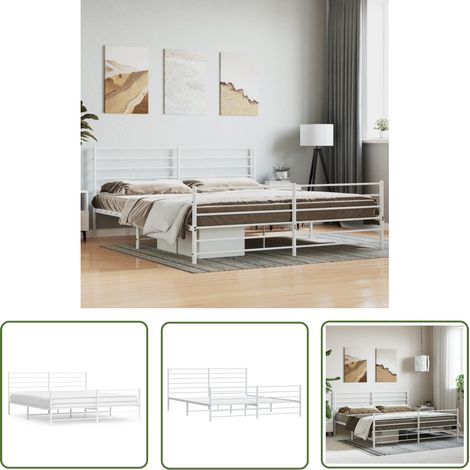 The Living Store Bettgestell mit Kopf- und Fußteil Metall Weiß 200x200 cm - Bettes Gestell - Doppelbett - Metallbett - Weißes Bett - Boxspringbetten (1/5)