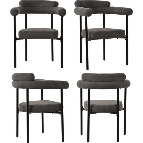 Lot de 4 chaises de salle à manger, 70x62x84 cm, fauteuils de salon et bureau ergonomiques, assise large en suédine toucher velours, Gris foncé (1/5)