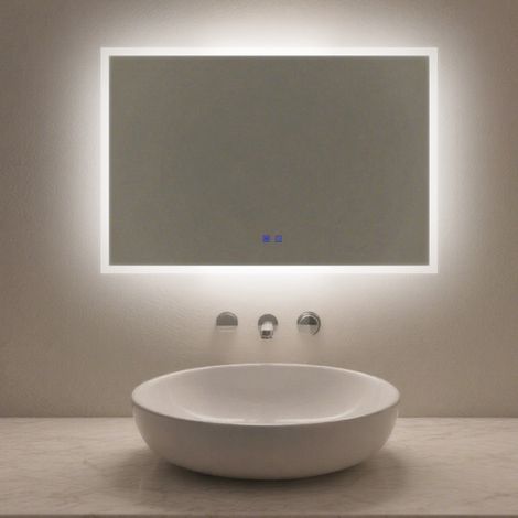 LED Bathroom Mirror 900x600mm Wall Mounted Anti-Fog Demister Touch Control 3 Colour Lights IP44 Mains Powered