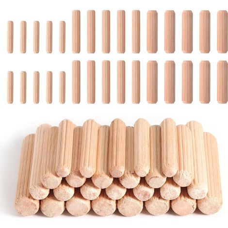 650 Fluted Wood Dowels, Wood Dowels 6x30/8x40/10x40mm, Beech / Eucalyptus Dowels for Furniture, Wood Assembly, Repair and Carpentry (1/5)
