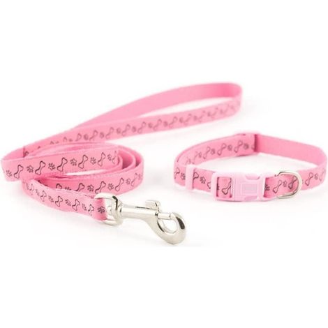 Ancol Paw & Bone Collar & Lead Set Pink - sgl - 220608 (1/5)