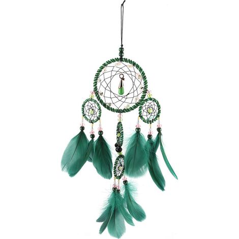 Attrape-rêves féérique vert fait main, décoration en ficelle pour la maison ou la voiture (1/5)