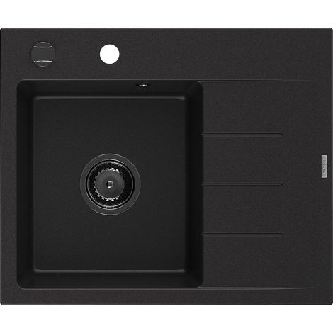 Mexen Ben lavello in granito 1-vasca con scolapiatti, sinistro 600 x 500 mm, nero, sifone nero - 6522605000-77-B (1/5)