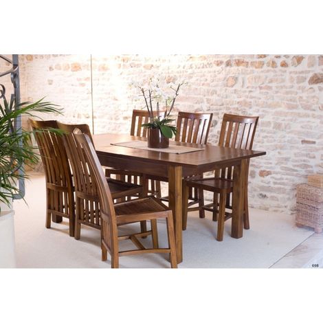 Macabane – Table à manger extensible rectangulaire 160/200cm en bois Mindi – Finition gomme laque – Style ethnique contemporain – 6 places (1/5)