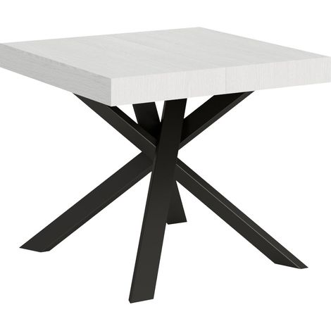 Tavolo Clerk 90x90 allungato 194 piano Bianco Frassino gambe Antracite (1/7)