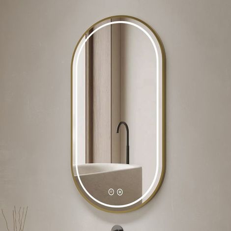 Specchio smart ovale anti-appannamento YJ-2004ORO 90x60 con cornice oro in acciaio inox satinato (1/5)