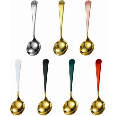 Cuillères à soupe en métal, cuillères à soupe rondes et colorées en acier inoxydable, manche court et épais. Quantité minimale de commande (T MOQ). (1/5)