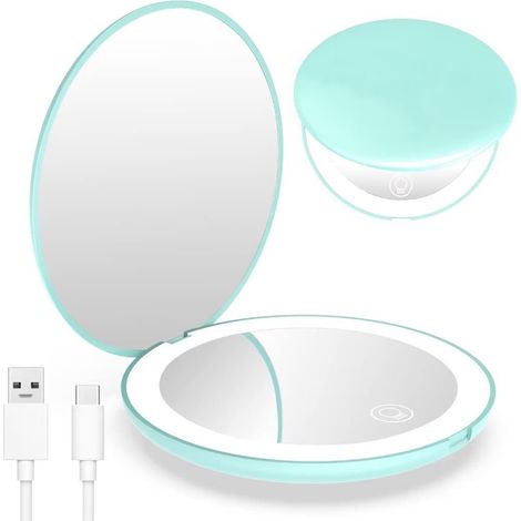 Miroir compact LED rechargeable, grossissement 1x/10x, petit miroir de maquillage de voyage à luminosité réglable, miroir de poche pour sac à main, miroir double face portable, cadeau pour filles, cya (1/4)