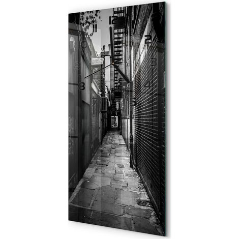 Horloge Murale Verticale Chiffres Lisibles Verre Trempé Sans Tic-Tac Rues de la ville 30x60 cm (1/5)