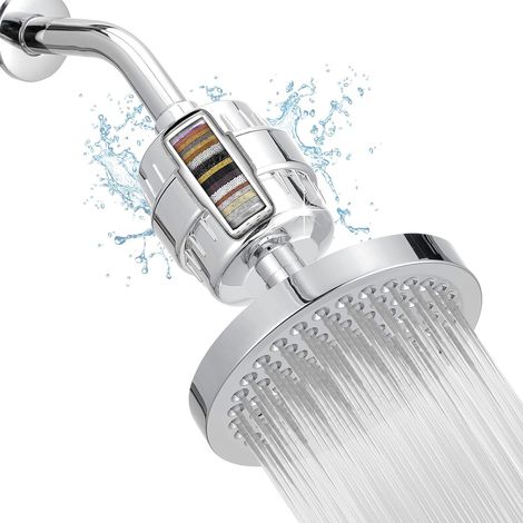Hochdruck-Filtrationsduschkopf, 6-Zoll-Regenfilter für hartes Wasser, mehrstufige Reinigung und Entkalkung, silberfarben. (1/5)