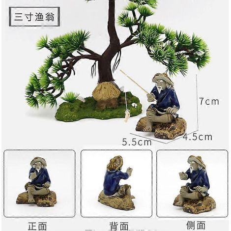 Ensemble de 2 figurines miniatures de pêcheurs : statues de pêche en céramique, ornement miniature pour paysage, sculpture en céramique asiatique, convient à la décoration de bonsaïs et de jardins zen (1/3)