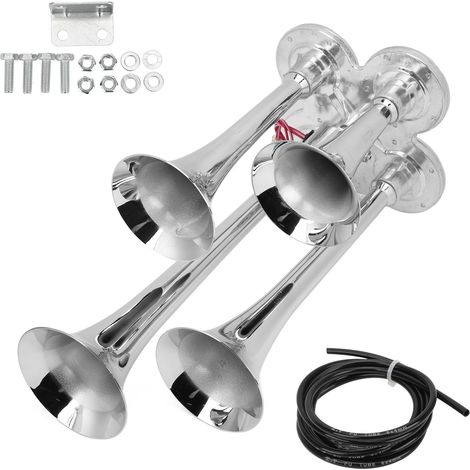 Klaxon à Air à 4 trompettes, Super fort, 135db, en Zinc chromé, pour Semi-ramassage 12V/24V, RV SUV