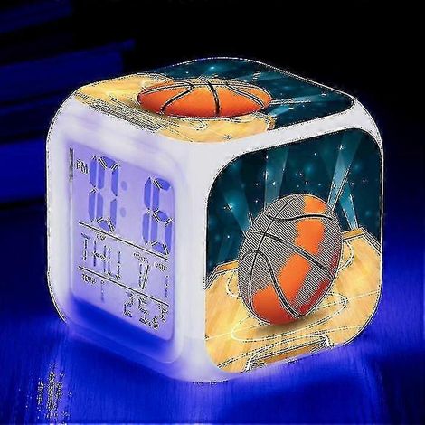 Réveil de basket-ball avec montre électronique lumineuse multifonctionnelle à 7 couleurs changeantes et minuteur de réveil pour enfant, adapté à TW prune (1/5)
