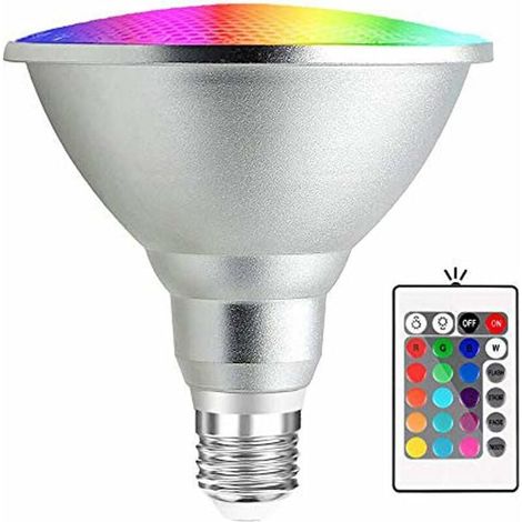 20 W Ampoule LED RGB E27 Par38 étanche avec télécommande IR 24 touches (RGB et blanc froid) [Classe énergétique A+] (1/5)