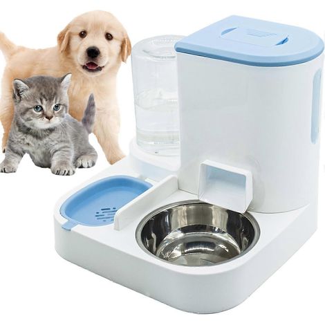 Distributeur automatique de nourriture et d'eau pour chats 2 en 1, mangeoire à gravité tout-en-un avec bol en acier inoxydable, idéal pour les voyages et convient aux chats et chiens de petite et moye (1/4)