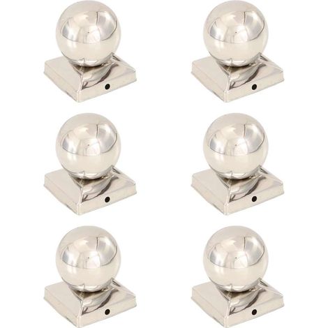 Bouchons de poteau 6 pcs Globe final Acier inoxydable 91x91 mm (1/5)