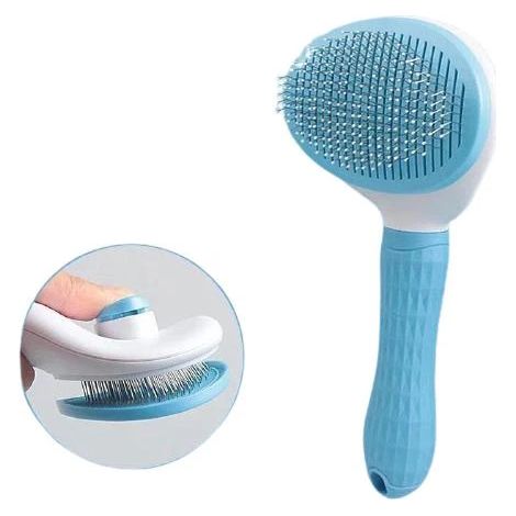 Peigne de nettoyage pour animaux de compagnie, épilateur Artifact à un bouton, tête ronde bleue (1/5)