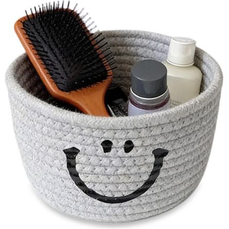 Panier de rangement tressé vide - Petite boîte de rangement en corde de coton - Paniers de rangement pour salle de bain - Panier de rangement pour cuisine, salle de bain, salle de bain, chambre à (1/5)