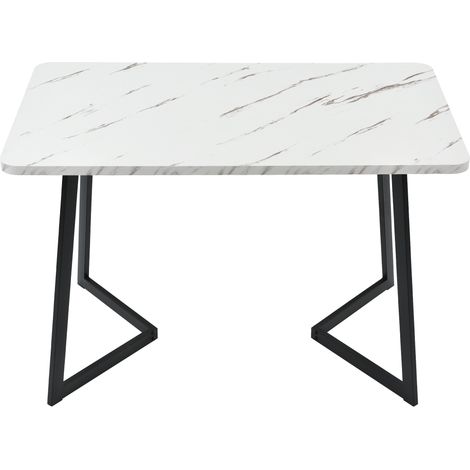 Table de salle à manger 117x68cm, (1 pièce), structure en métal, table à manger rectangulaire à motif marbre moderne avec pieds en métal pour salle à manger et salon, noir/blanc (1/5)