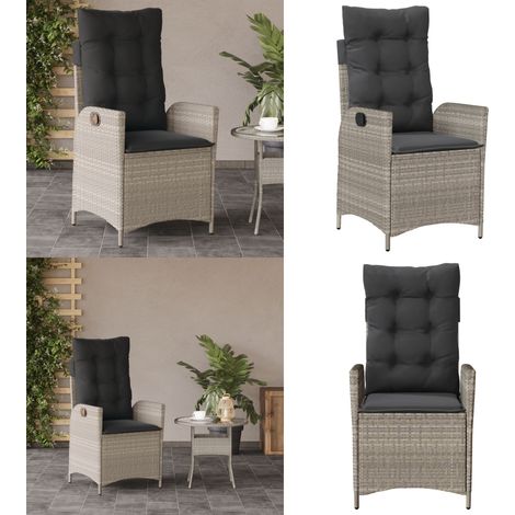 Chaise inclinable de jardin coussins gris clair résine tressée - Chaise de jardin avec coussin - Chaise de jardin en résine tressée (1/5)