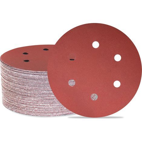 Lot de 50 disques de ponçage 150 mm 6 trous Grain 320 Papier abrasif Orbital aléatoire pour travail du bois, automobile, métal (1/5)