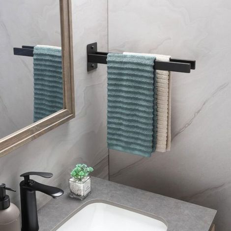 Porte-Serviettes - Double Barres - Acier Inoxydable - Noir - 38 cm - Murale (1/4)