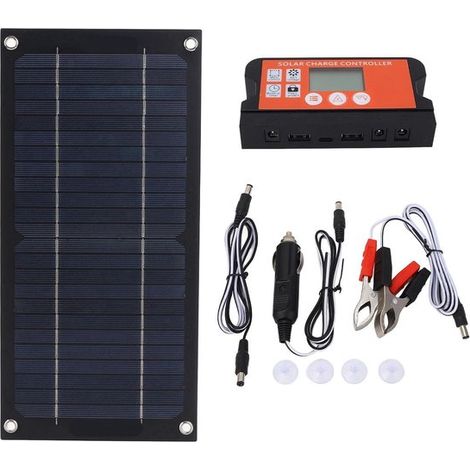 Monokristallines Silizium-Solarpanel-Set 12V 24V 100A Laderegler Verlängerungskabel Batterieklemme Tragbare Powerstation für Wohnmobil Boot und (1/5)