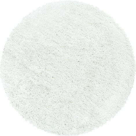 Tapis Rond Shaggy Poils Longs Fibre Doux MOELLEUX (Blanc - 120x120cm) (1/5)