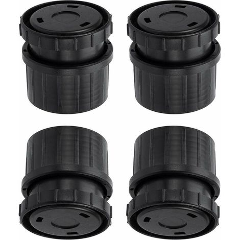 4 verstellbare Tischbeine aus schwarzem Kunststoff mit 60 mm (±25 mm) Durchmesser, die ineinandergreifen, für TV-Ständer, Sofas, Sideboards, Schränke, Tische, Betten und Schreibtische.