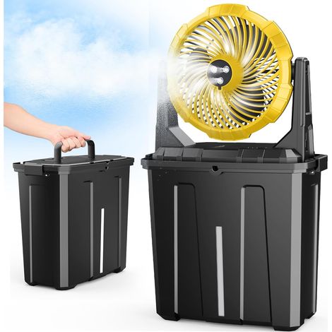 Portable misting fan, ideal for cooling outdoor patios, 3 misting modes, yellow