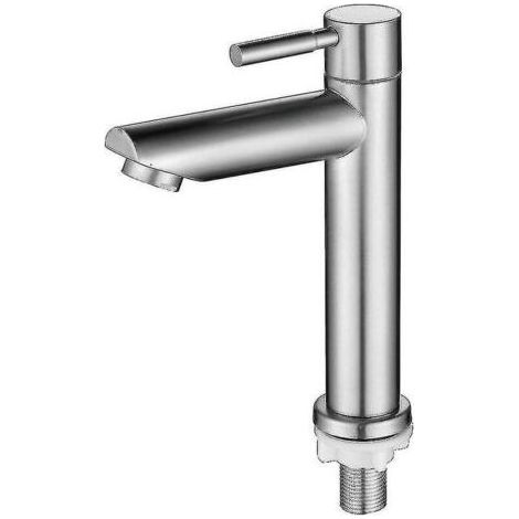 Robinet de lavabo en acier inoxydable à eau froide unique Robinet de lavabo Argent (1/3)
