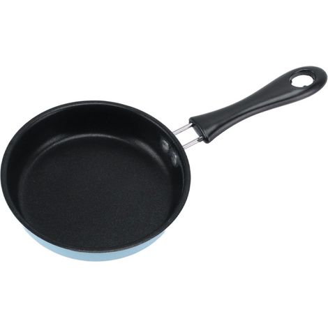 Mini poêle à frire en acier inoxydable antiadhésive, compatible induction, ronde, idéale pour le petit-déjeuner, avec long manche, 12 cm, bleue. (1/5)