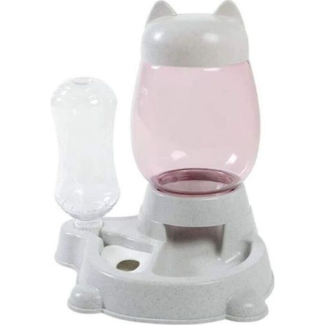 Distributeur Eau et croquettes Automatique pour Chien et Chat Mangeoires pour Animaux (Bouteille d'eau 528ml, Baril de Grain 2.2L) (Gris) (1/4)