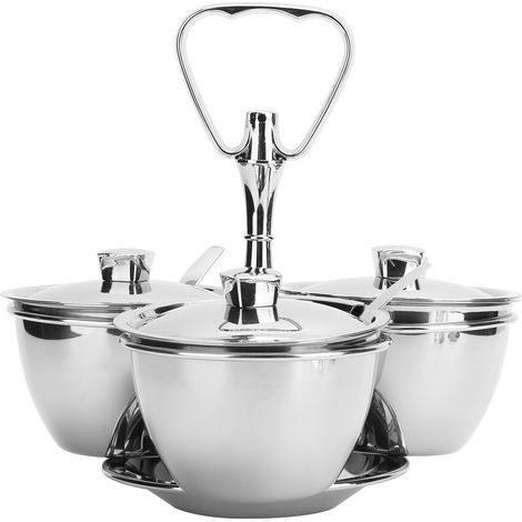 Ensemble de 3 pots à épices rotatifs en acier inoxydable pour la cuisine, comprenant des condiments et des épices. Référence : J13390(3). (1/5)