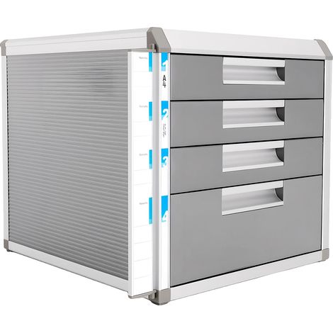 Archivador de 4 cajones con cerradura, color gris claro. (1/2)