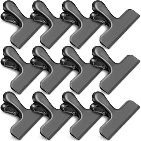 Lot de 12 pinces à frites en acier inoxydable pour aliments, pinces à frites et sacs robustes pour la cuisine et le bureau pour sceller les sacs de café, les feuilles de papier, clips en métal (1/5)