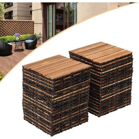 Dalle de terrasse bois carbonisé – 36 pièces (30×30 cm), mélèze, antidérapant – Pour balcon, jardin, piscine, salle de bain (1/5)