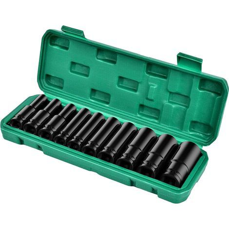 Jeu de douilles profondes à impact 1/2" 10 pièces 10-24 mm en acier Cr-Mo à entraînement fiable et durable pour les tâches de réparation professionnelles de bricolage avec étui de transport (1/5)