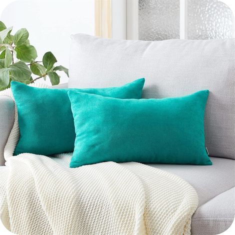 GENERIC-Housse Coussin 30x50 cm Bleu Canard Decoration Chambre Salon Maison Enfant Lot de 2 Taies Doreiller avec Fermeture Eclair pour Coussin de Fauteuil Bureau Scandinave en Chenille Doux (1/5)