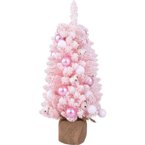 Albero di Natale artificiale mini da 90cm con 12 palline di cotone naturale Rosa (1/4)